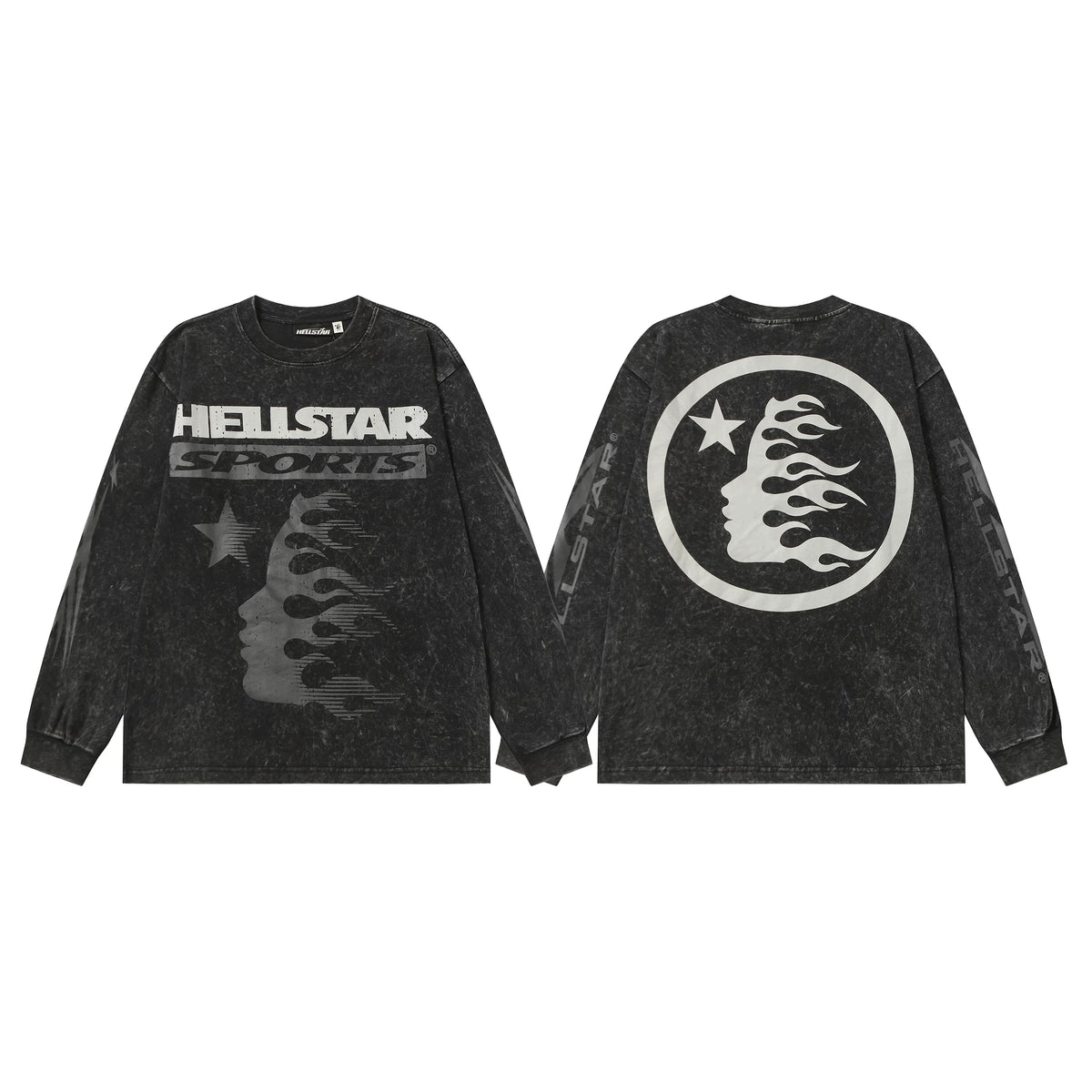 Hellstar Black Sports Flame Portrait Long Sleeve Tee