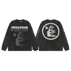 Hellstar Black Sports Flame Portrait Long Sleeve Tee