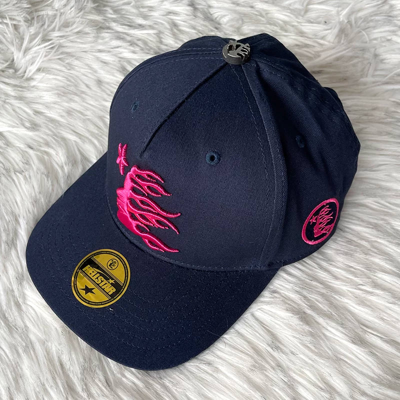 Hellstar Navy Pink Flame Flat Brim Cap