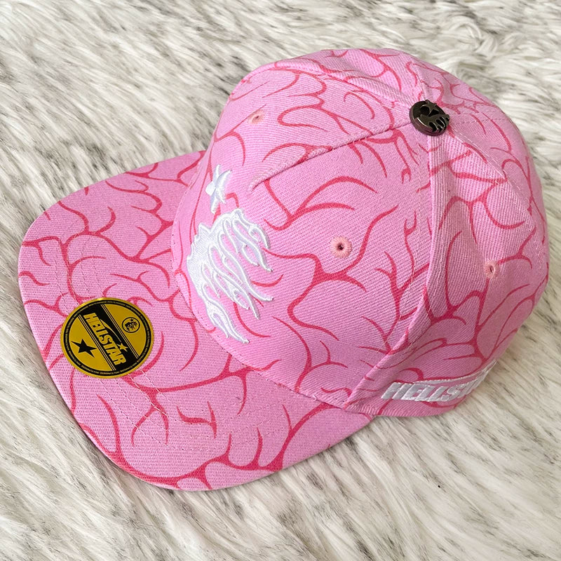Hellstar Pink Crackle Pattern Flat Brim Cap
