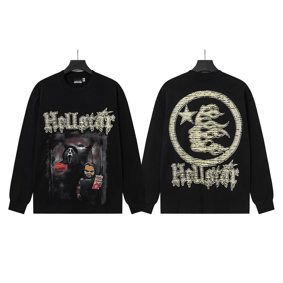 Hellstar Black Ghost Portrait Circle Logo Long Sleeve Tee