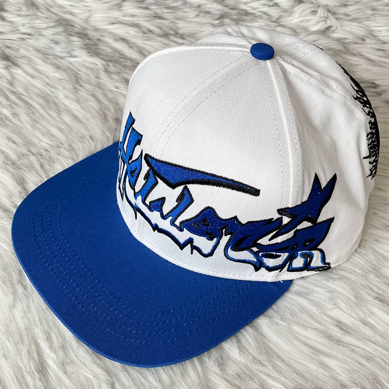Hellstar White Blue Graphic Flat Brim Cap