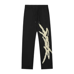 Sp5der Black Heavyweight Sweatpants with Abstract Cream Graphic Print