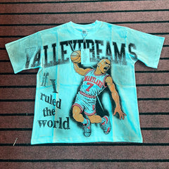 Valleydream Cyan Basketball Player Retro Portrait Vintage T-Shirt