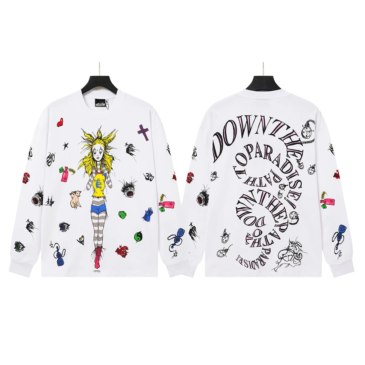 Hellstar White Cartoon Doodle Long Sleeve Shirt
