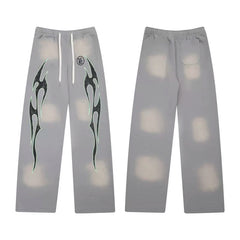 Hellstar Grey Green Flame Sweatpants