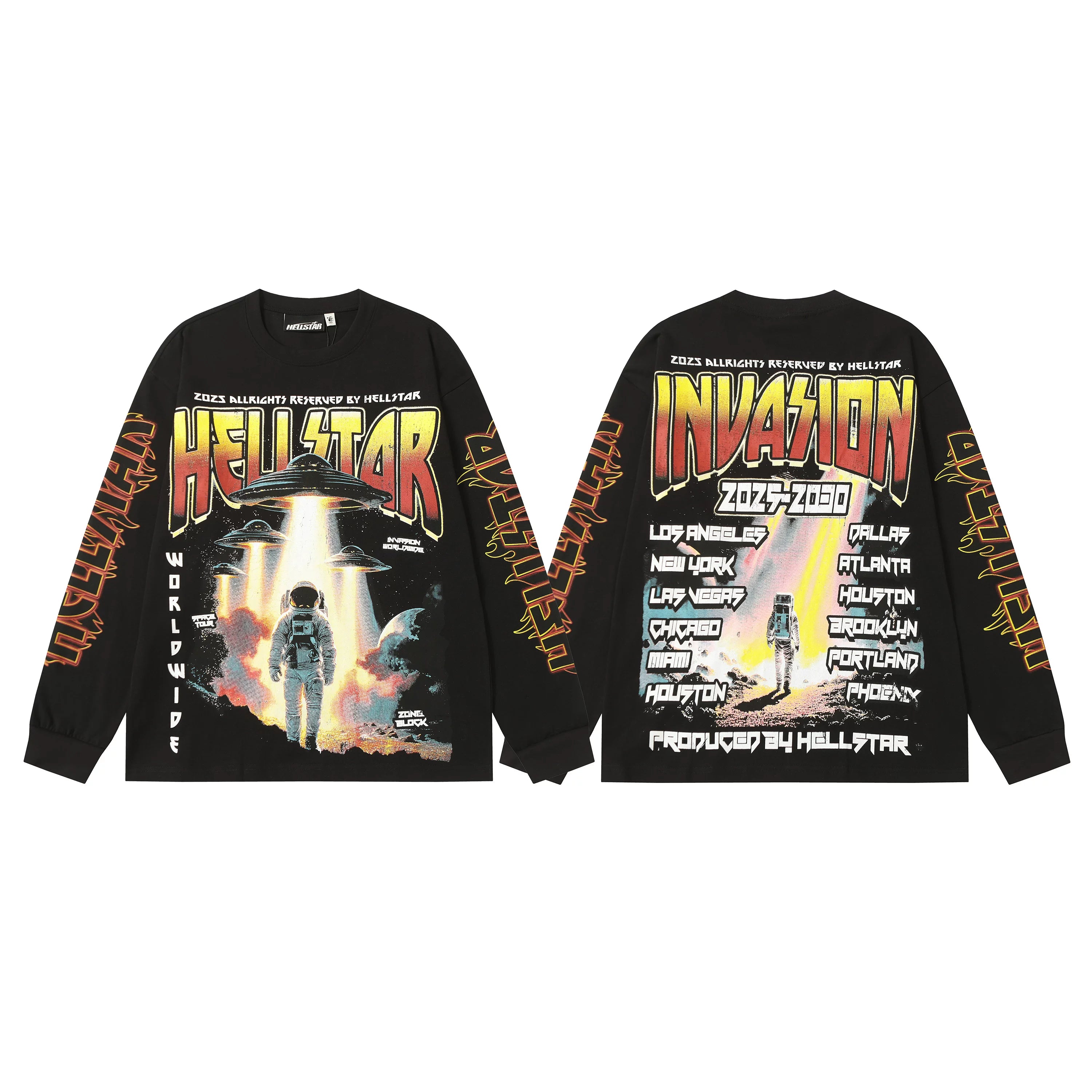 Hellstar Black Invasion UFO Tour Graphic Long Sleeve Tee