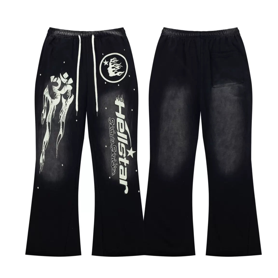 HELLSTAR Black Flared Flame Graphic Sweatpants