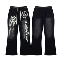 HELLSTAR Black Flared Flame Graphic Sweatpants