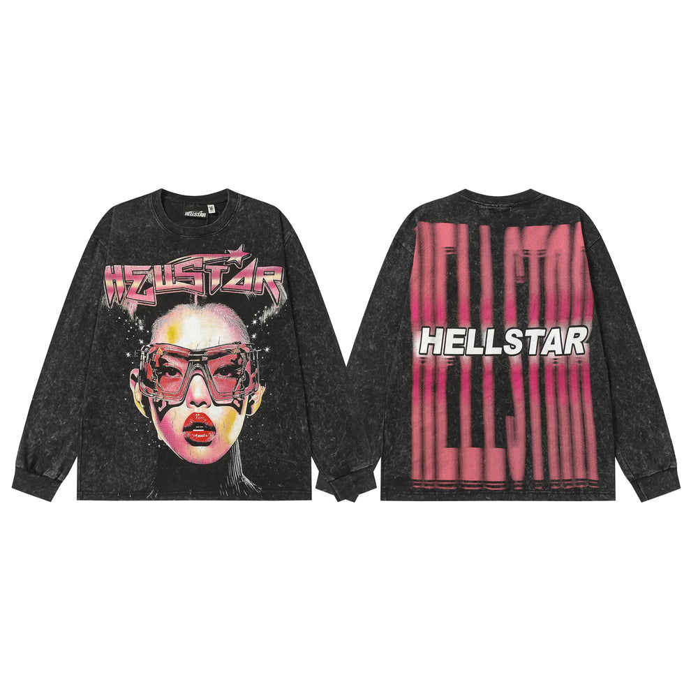 Hellstar Black Pink Stripe Portrait Long Sleeve Shirt