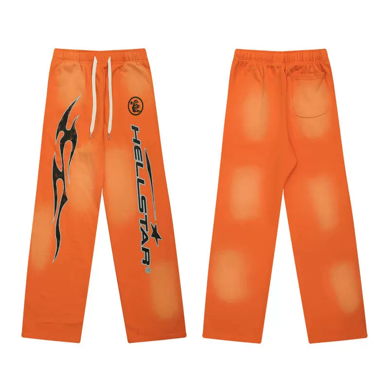 Hellstar Orange Gradient Flame Logo Wide Leg Sweatpants