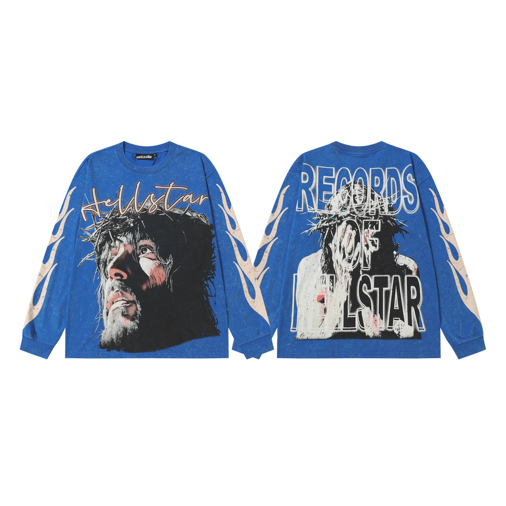 Hellstar Blue Portrait Records Long Sleeve Tee