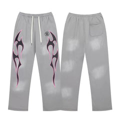 HELLSTAR Grey Black Pink Flame Sweatpants