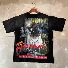Valleydream Black 1995 Religious Portrait Retro Letter Vintage T-Shirt