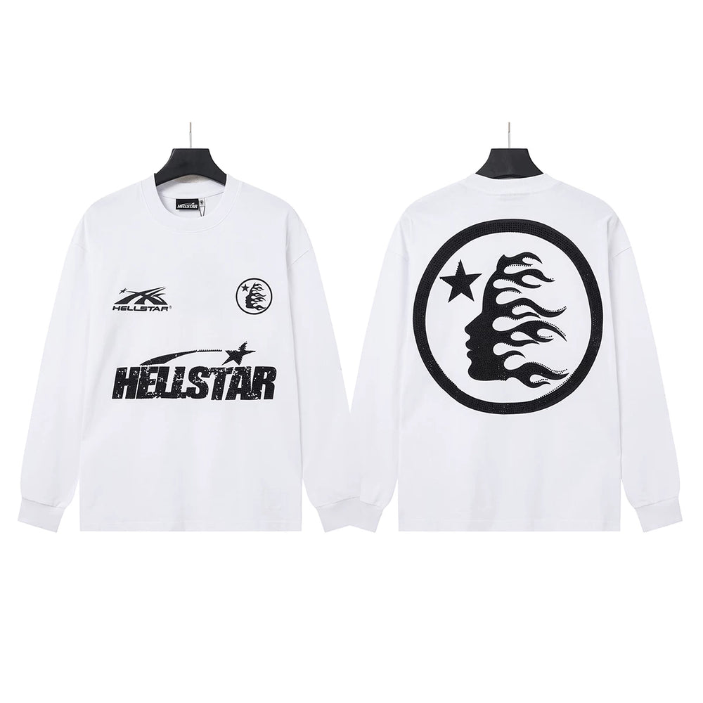 Hellstar White Logo Circle Flame Face Long Sleeve Tee