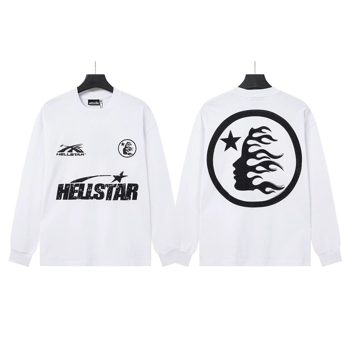 Hellstar White Logo Circle Flame Face Long Sleeve Tee