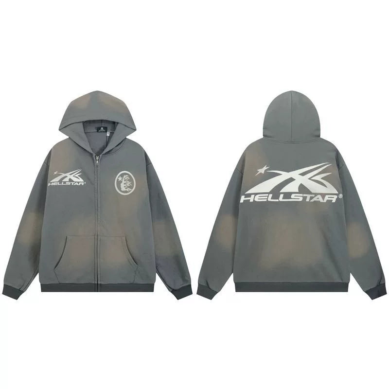 Hellstar Grey Washed Zip Up Hoodie