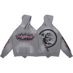 HELLSTAR Grey Pink Logo Circle Hoodie