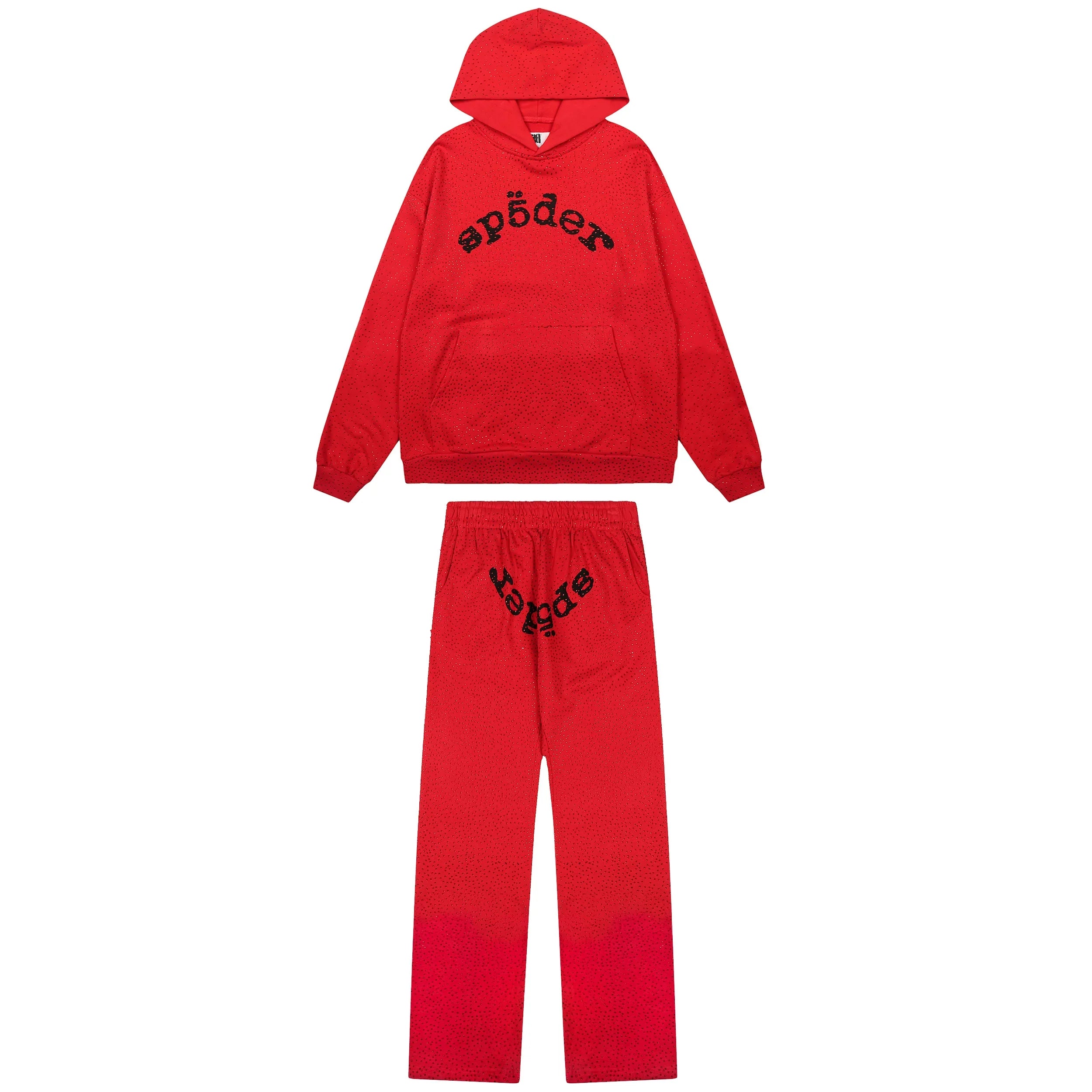 Sp5der Logo Tracksuit Set - Red / Heavy Fleece Lined (Winter Edition)