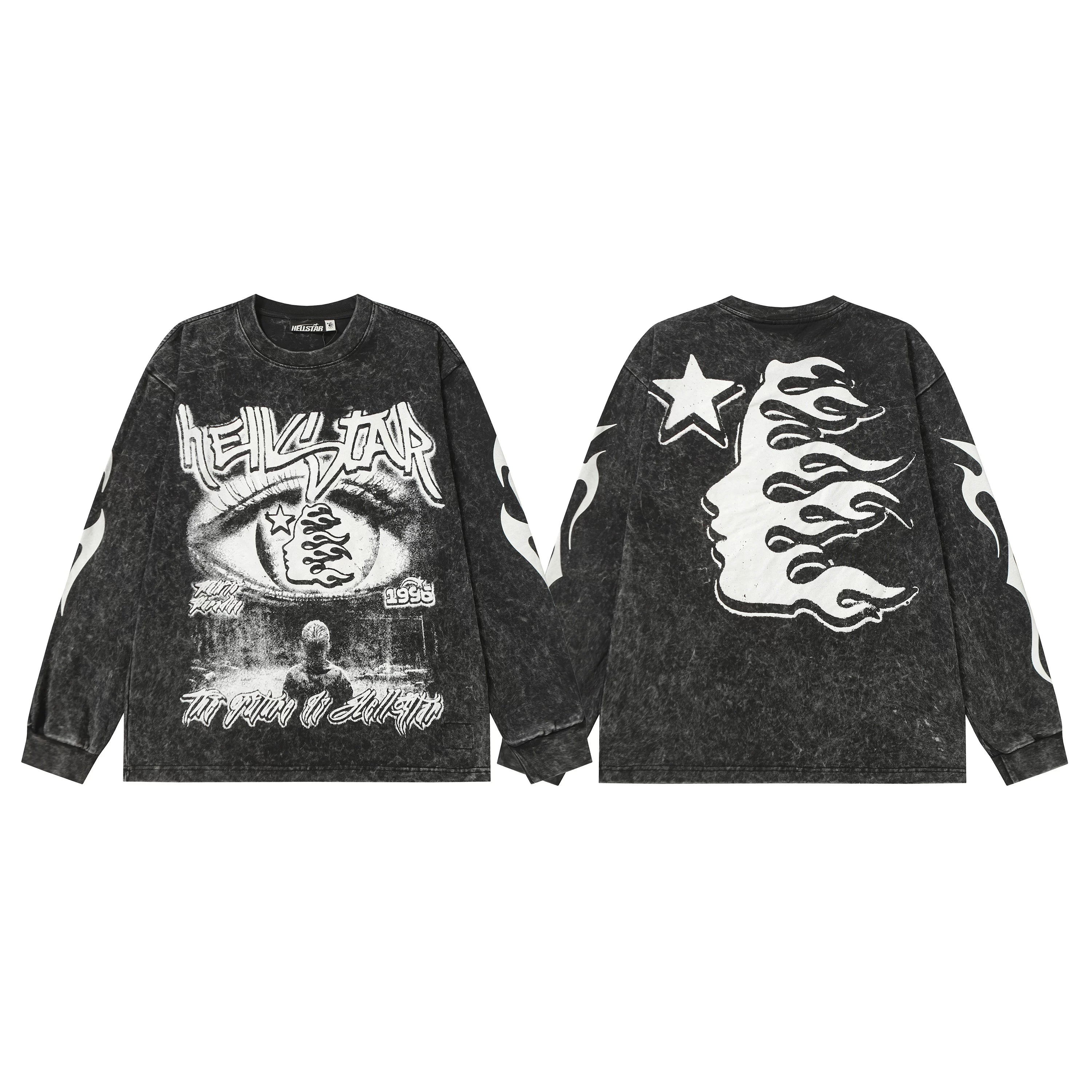 Hellstar Black Washed Eye Flame Portrait Long Sleeve Tee