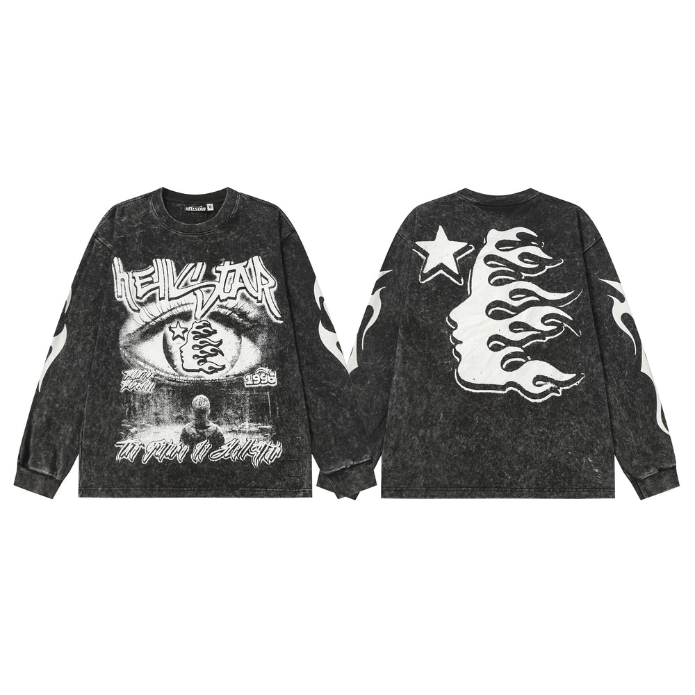 Hellstar Black Washed Eye Flame Portrait Long Sleeve Tee