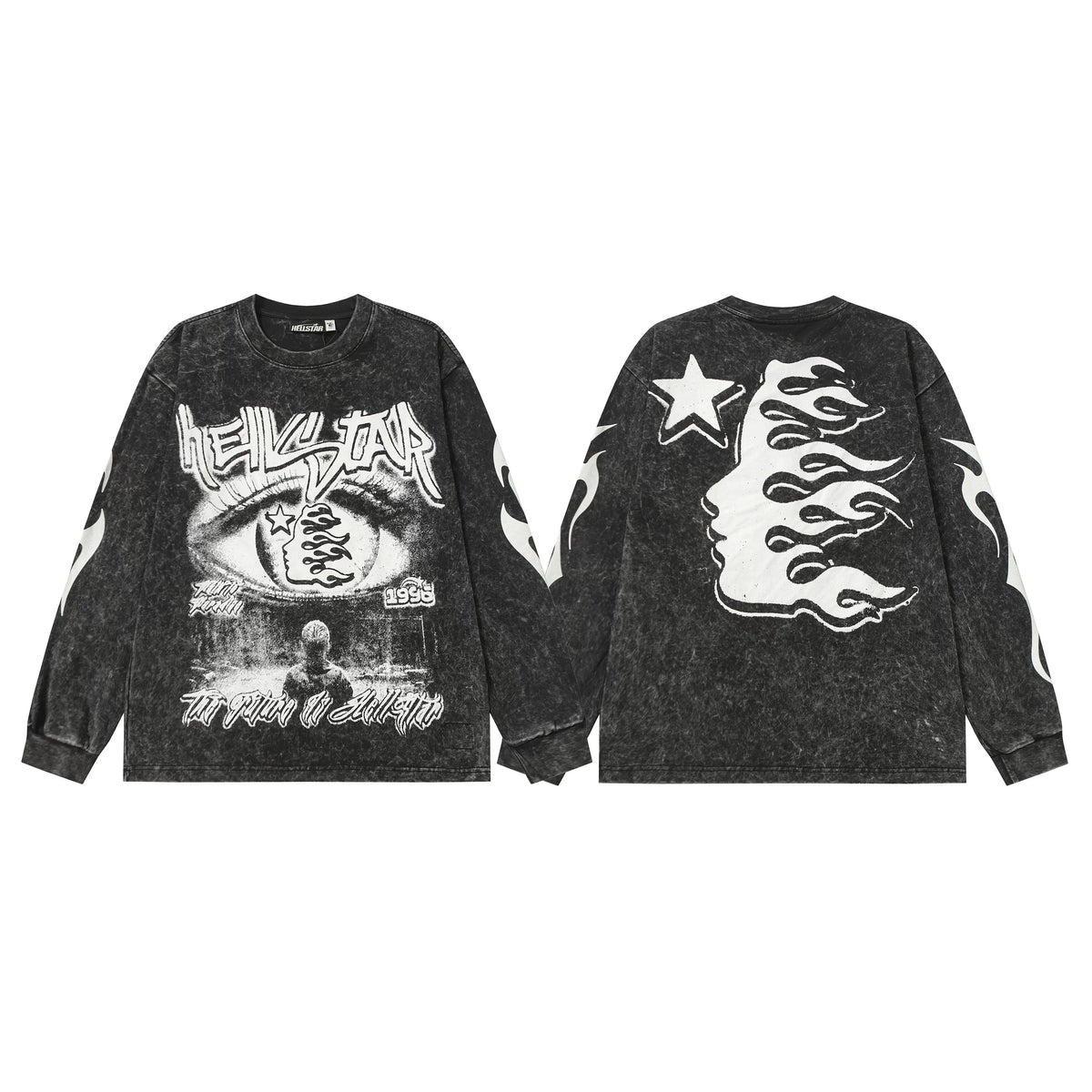 Hellstar Black Washed Eye Flame Portrait Long Sleeve Tee