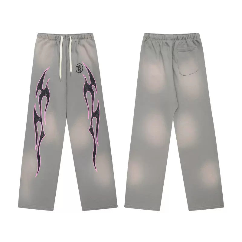 Hellstar Grey Flame Wide Leg Sweatpants