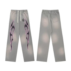 Hellstar Grey Flame Wide Leg Sweatpants
