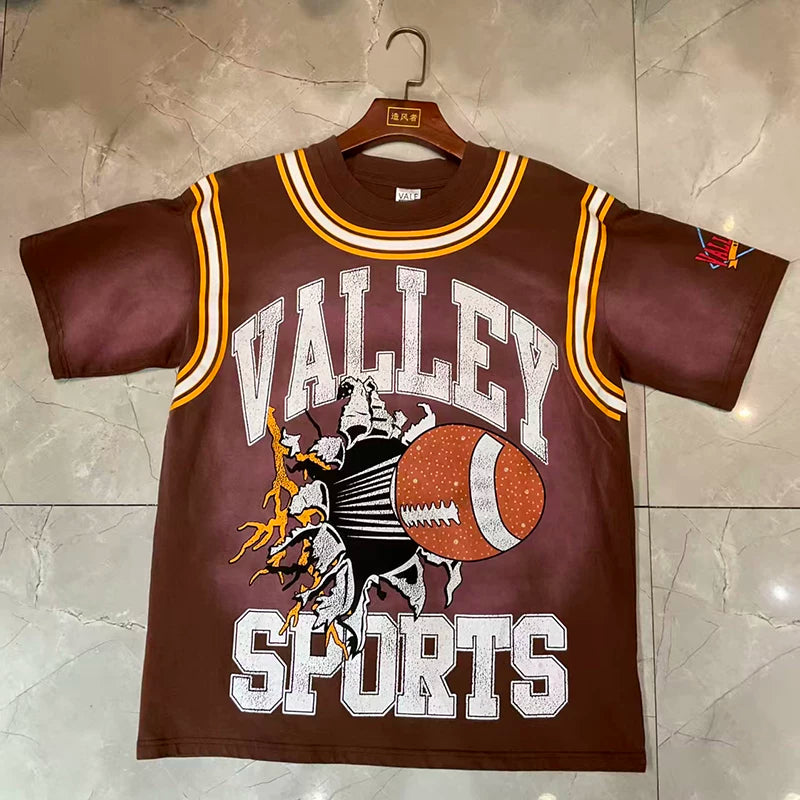 Valleydream Brown Striped Collar Valley Football Sports Vintage T-Shirt