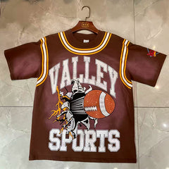 Valleydream Brown Striped Collar Valley Football Sports Vintage T-Shirt