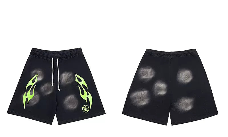 Hellstar Black Green Flame Shorts