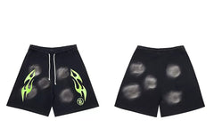 Hellstar Black Green Flame Shorts