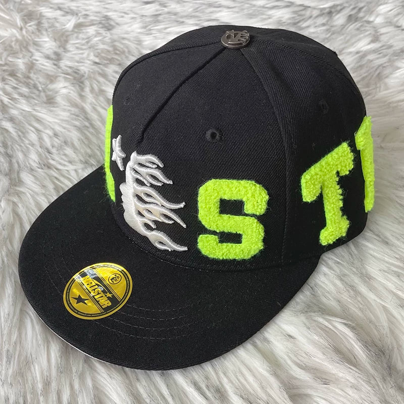 Hellstar Black Neon Green Letter Flat Brim Cap