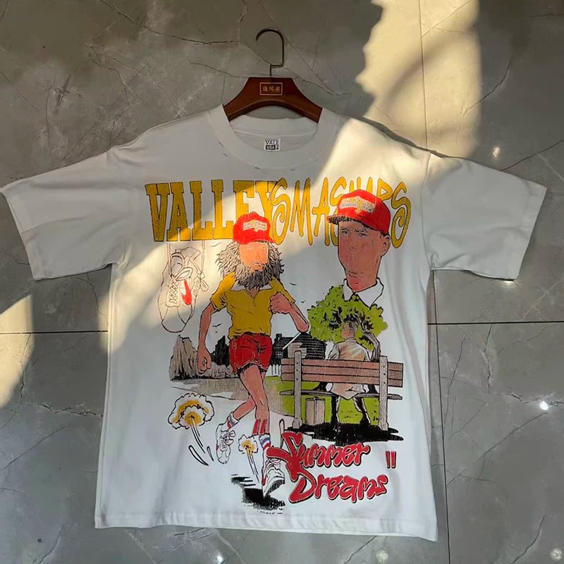 Valleydream White Cartoon Character Valley Dreams Vintage Graphic T-Shirt