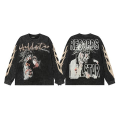 Hellstar Black Portrait Records Long Sleeve Shirt
