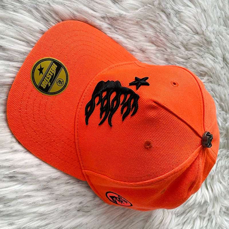 Hellstar Orange Black Flame Star Flat Brim Cap