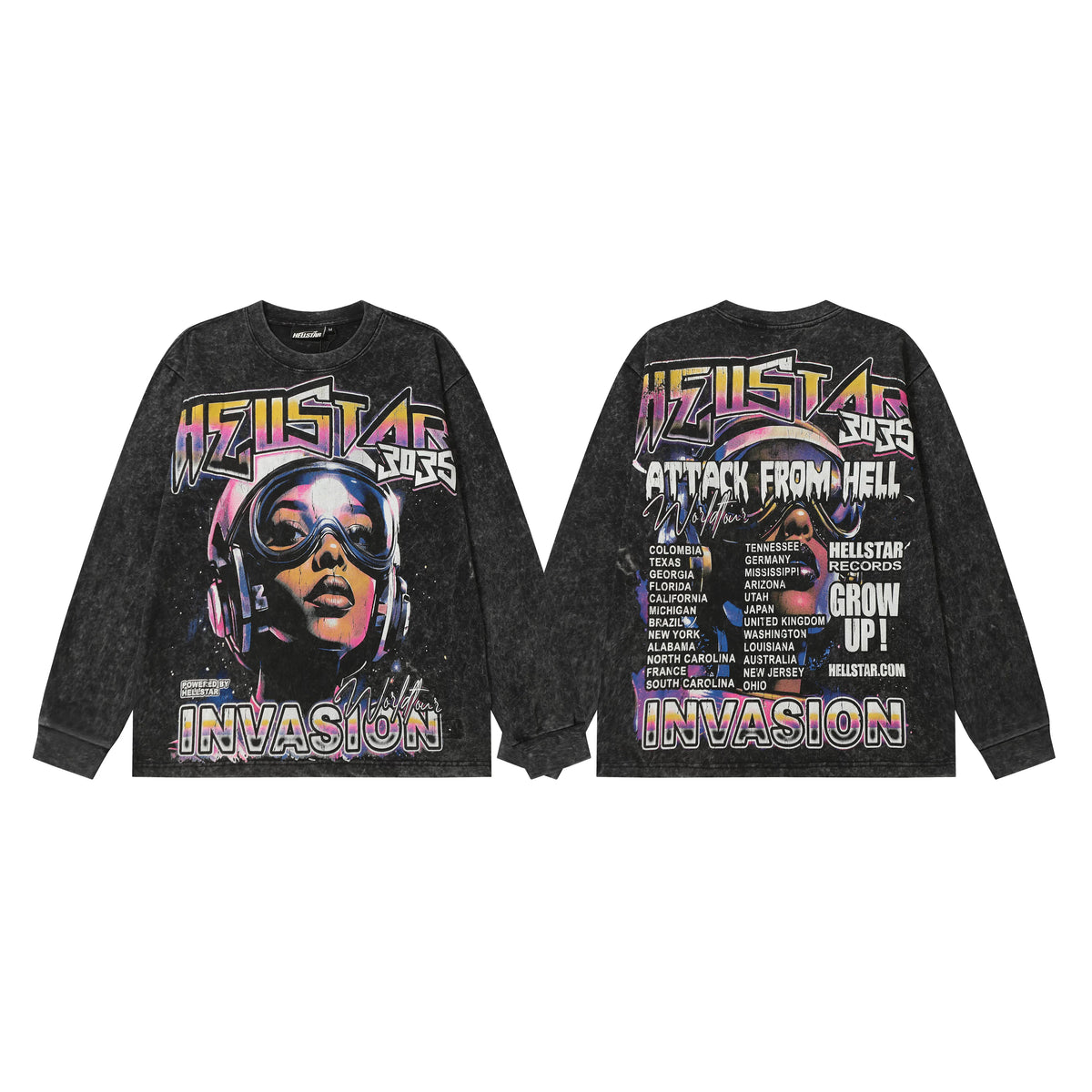 Hellstar Black Colorful Pilot Portrait Long Sleeve Tee