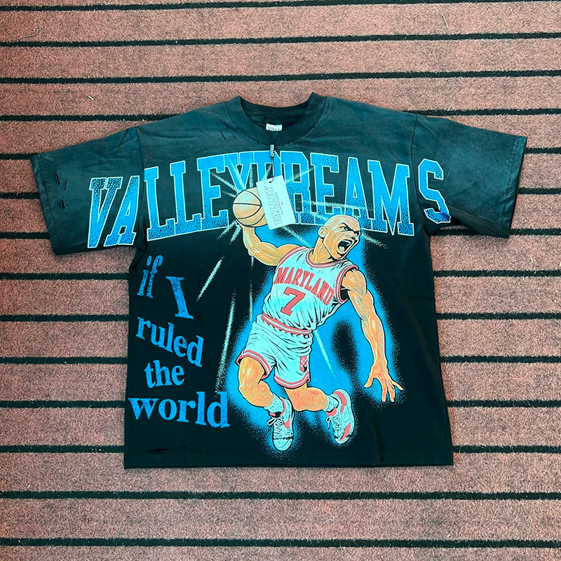 Valleydream Dark Green Basketball Player Vintage Graphic T-Shirt