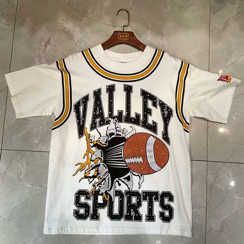 Valleydream White Striped Collar Valley Football Sports Vintage T-Shirt