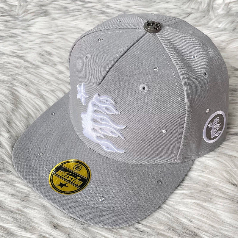 Hellstar Grey Flame Embroidery Flat Brim Cap
