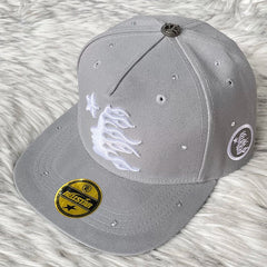 Hellstar Grey Flame Embroidery Flat Brim Cap