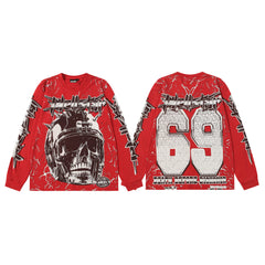 Hellstar Red Cracked Skull 69 Long Sleeve Shirt