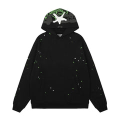 Sp5der Black Pullover Hoodie with Neon Green Web & Camo Lining