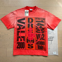VALEFOREVER Red Gradient Target Number Vintage Graphic Short Sleeve T-Shirt