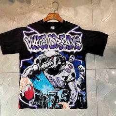 Valleydream Black Skull Basketball Lightning Vintage Graphic T-Shirt