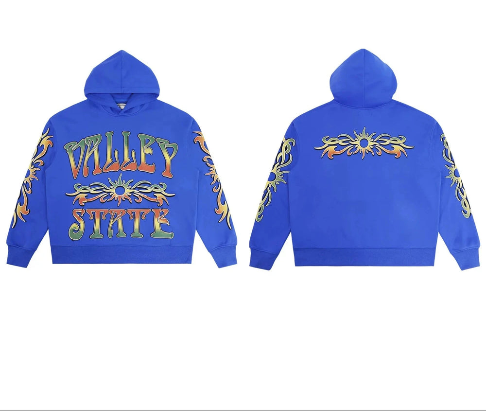 Valleydream Blue Valley State Tribal Print Hooded Sweatshirt
