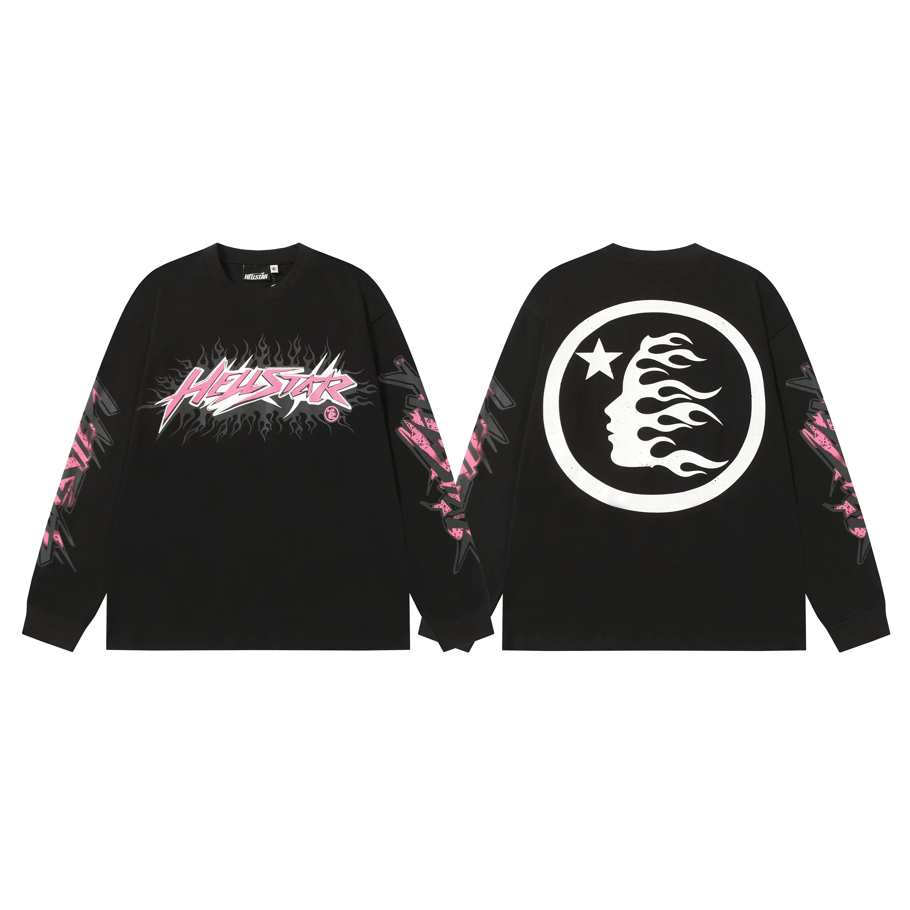 Hellstar Black Flame Face Logo Long Sleeve Shirt