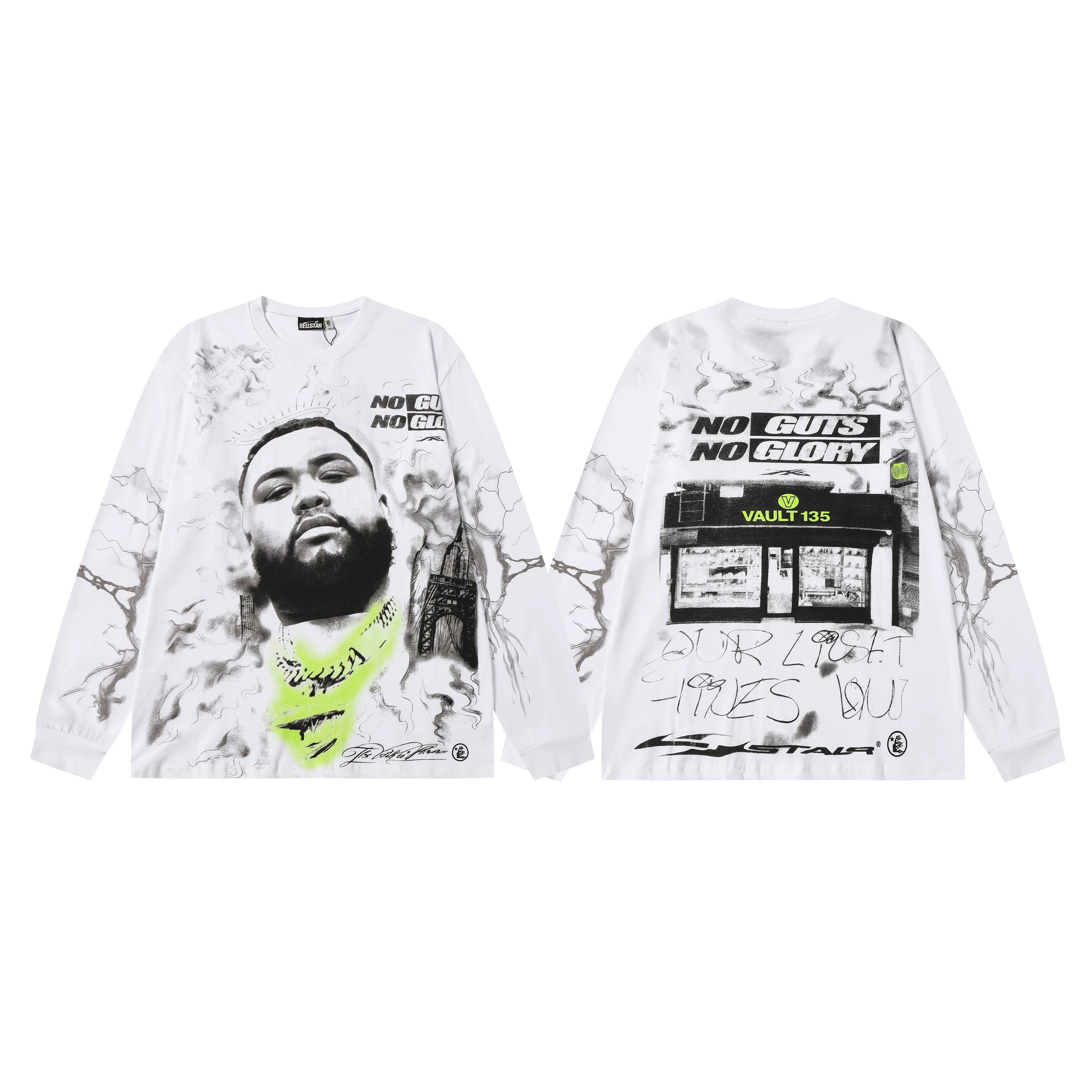 Hellstar White Sketch Portrait Collage Long Sleeve Shirt