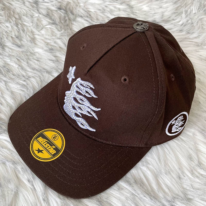 Hellstar Brown Silver Flame Flat Brim Cap