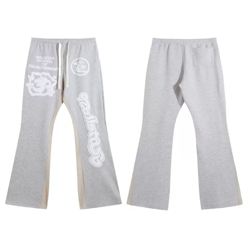 Grey Graphic Panel Flare Sweatpants